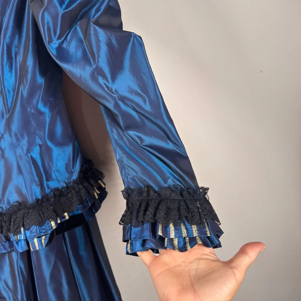 Recollections Victorian Steampunk Blue Taffeta Lace 2 Piece Skirt Set Womens S